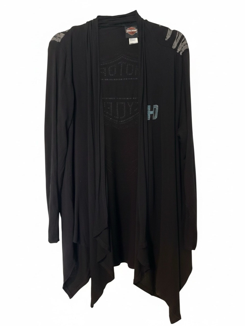 Harley-Davidson Black Long Open-Front Draped Cardigan